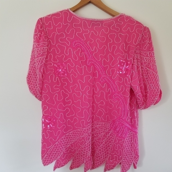 Vintage Pure Silk Lawrence Kazen Intricately Beaded Sequins Blouse Size Small - Picture 7 of 7